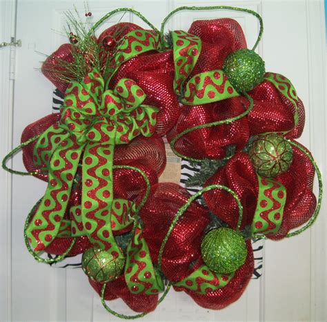 Items Similar To Christmas Red And Green Deco Mesh Wreath On Etsy