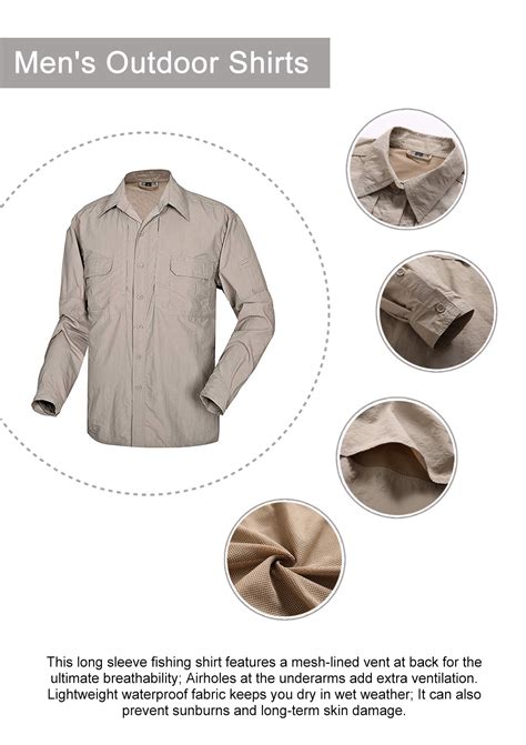 Mens Quick Dry Travel Outdoor Shirts Waterproof Long Roll Sleeves