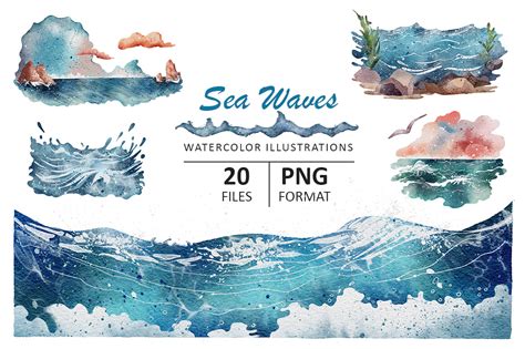 Sea Waves Watercolor Illustrations Graphic by EvgeniiasArt · Creative ...