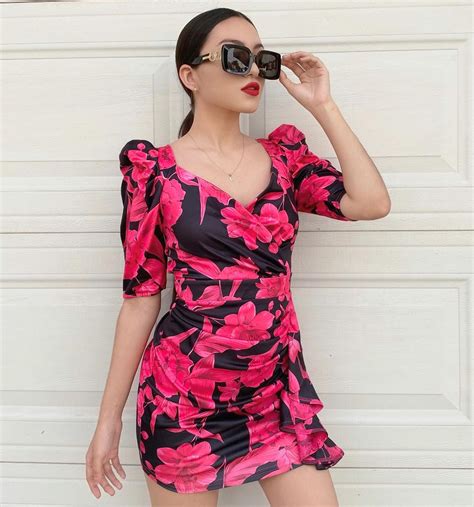 Puff Sleeve Ruched Floral Print Dress