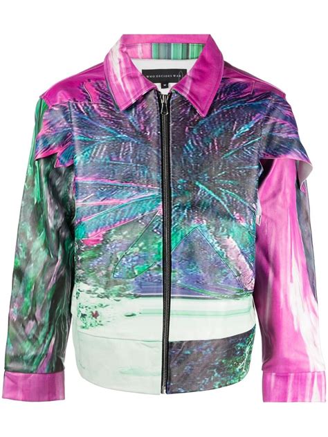 Who Decides War Graphic Print Leather Jacket Farfetch