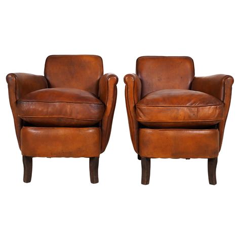Stunning Pair Of French Leather Club Chairs At 1stdibs