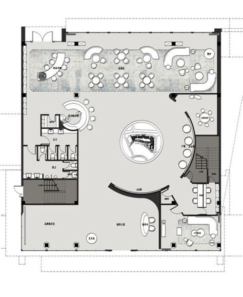 The Floor Plan For An Office With Several Tables And Seating Areas