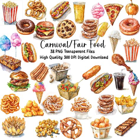 Carnival Food Clipart Bundle, Fair Treat Images, Invitation, Planners ...