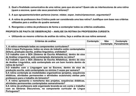 Sugest O De Pauta De Observa O Para An L Ise De Rotina Semanal Pdf