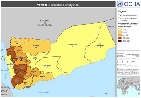 Yemen - Population Density 2009 - Yemen | ReliefWeb