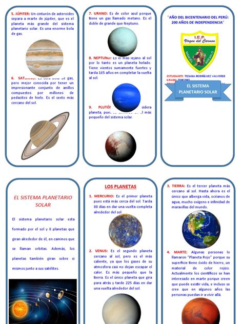 Triptico El Sistema Planetario Solar Pdf Planetas Sistema Solar