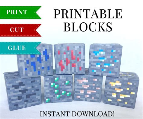 Minecraft Printable Papercraft Ore Blocks SET 5 Minecraft Birthday