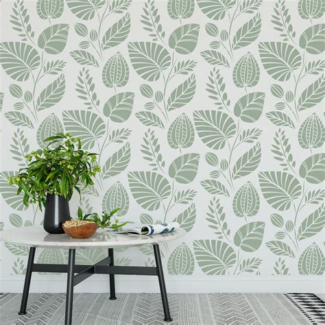 Scandinavian Palm Leaves Pattern Wall Stencil Decorate Your Etsy