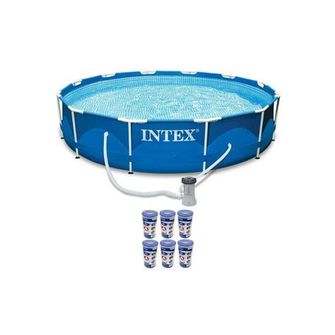 Intex 12ft X 30in Metal Frame Round Swimming Pool Set 530 Gph Pump And 6 A Filters