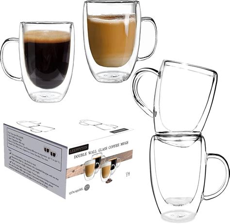 Lot de 4 Tasses à café en verre à double paroi avec anses tasses