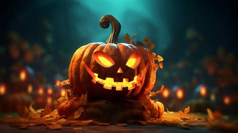 Spooky Pumpkin 3d Render In Halloween Scene Background, Pumpkin Background, Pumpkin, Pumpkin ...