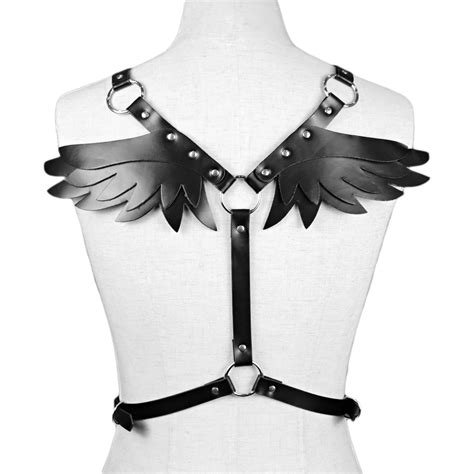 Sexy Goth Leather Harness Angel Wing Bust Bdsm Harajuku Lingerie Women