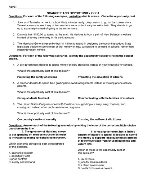 Assignment 3 Scarcity And Opportunity Cost Name