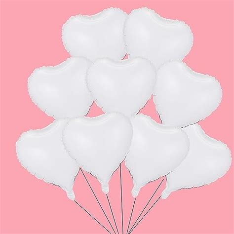 18 Inch White Heart Mylar Balloons 10pcs Big Foil Balloons