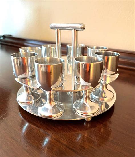 Mid 20th Century Stainless Steel Aperitifs Cordials Or Shot Glasses