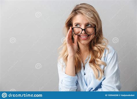 Photo Of Caucasian Blond Businesswoman Wearing Eyeglasses Smiling And