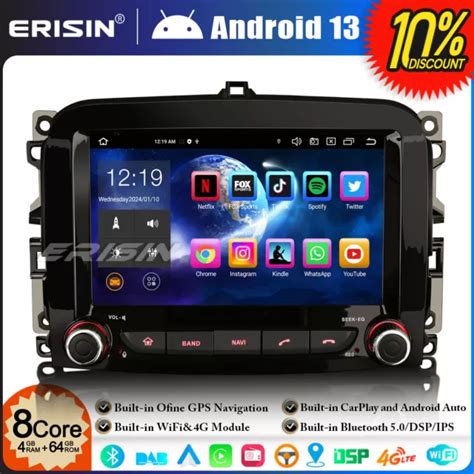 ANDROID 13 8 CORE 4 64Go Autoradio GPS DAB CarPlay Pour Fiat 500L