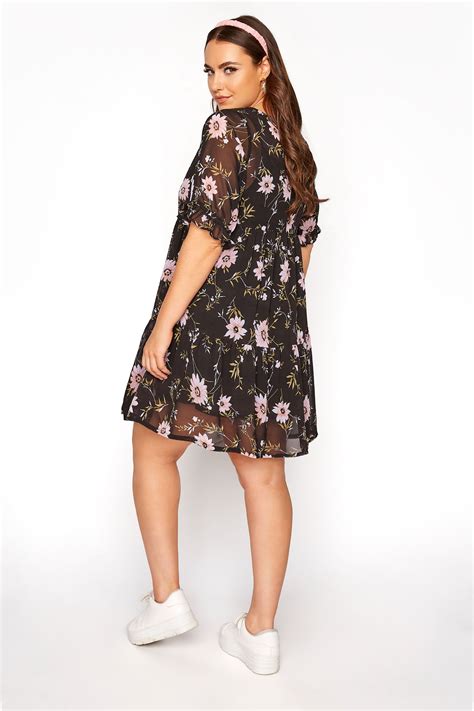 Limited Collection Black Floral Tier Smock Dress Yours Clothing