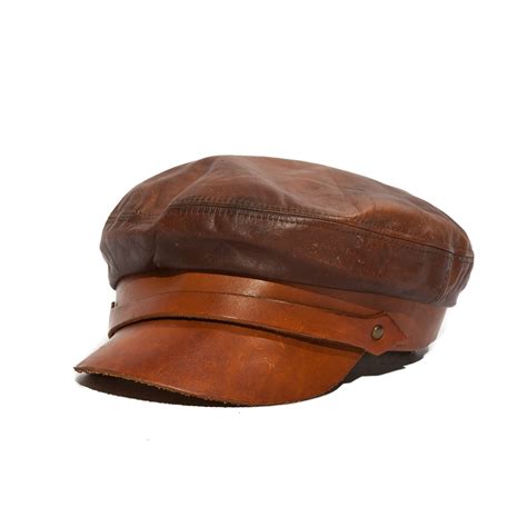 Vintage All Leather Biker Newsboy Hat Cabby Cap By Henschel