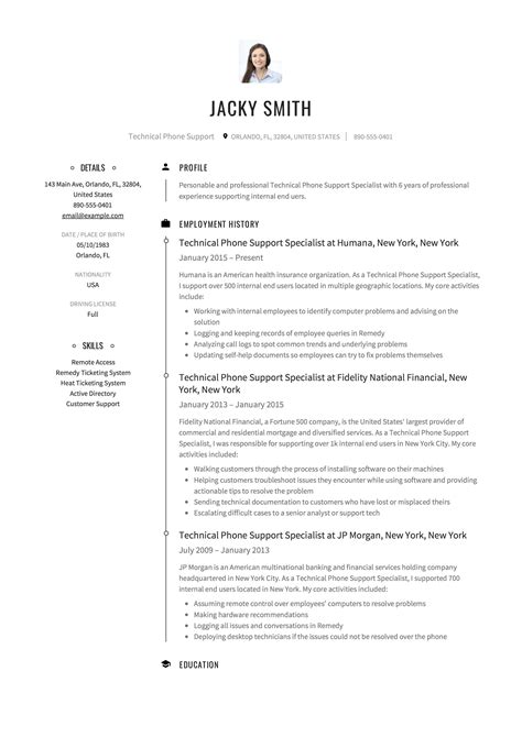 Technical Phone Support Resume Template Resume Guide Resume Supportive