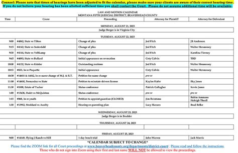 District Court Calendar