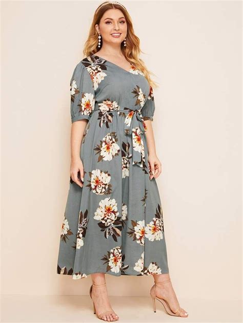 Shein Plus Surplice Neck Self Belted Floral Dress Artofit