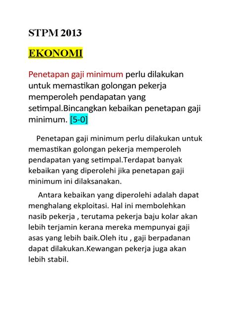 stpm  ekonomi penetapan gaji minimum