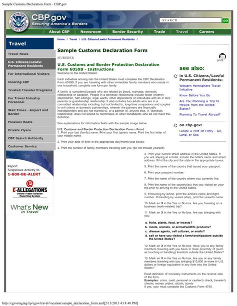 Sample Customs Declaration Form Cbpgov Docslib