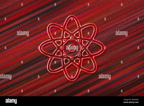 Atom Symbol, Atom Icon, Science, red background Stock Photo - Alamy