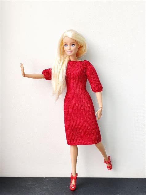 Clothes For Barbie Doll Knitted Red Dress For The Doll 12 Etsy In 2020 Red Knit Dress