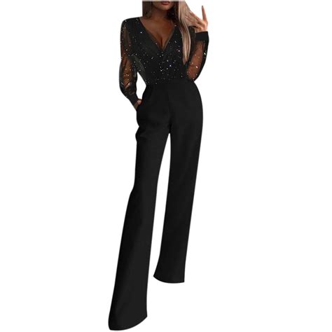 Dadaria Wide Leg Jumpsuits For Women Dressy Womens Solid V Neck Mesh