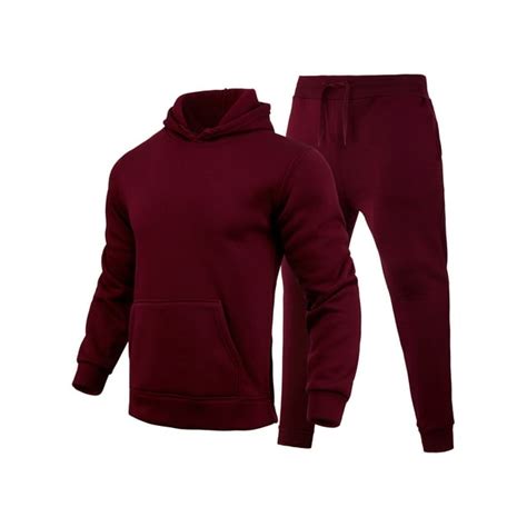 Haite Men Tracksuit Set Solid Color 2 Piece Jogging Suits Hooded