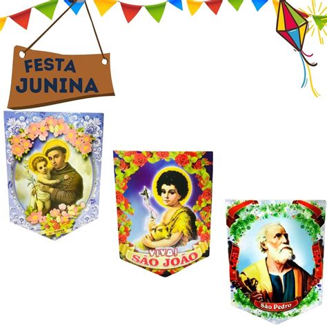 Kit 03 Banner Painel Bandeira Santo Festa Junina Arraiá Decorar Grande