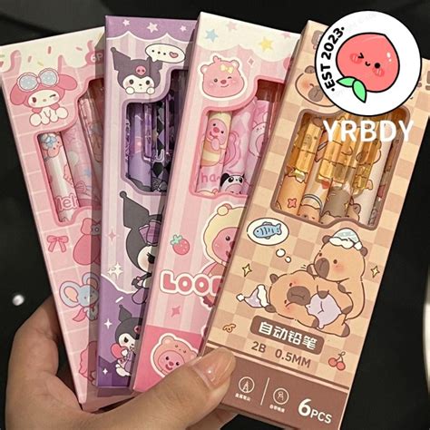 YRBWDYZDH 6Pcs Automatic Pencil Kuromi Loopy Melody 0 5mm Capybara