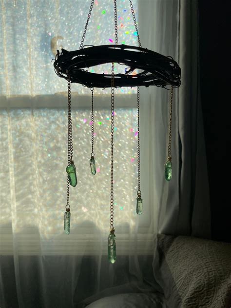 Cottagecore Decor Hanging Green Aura Quartz Crystal Wreath Etsy Etsy