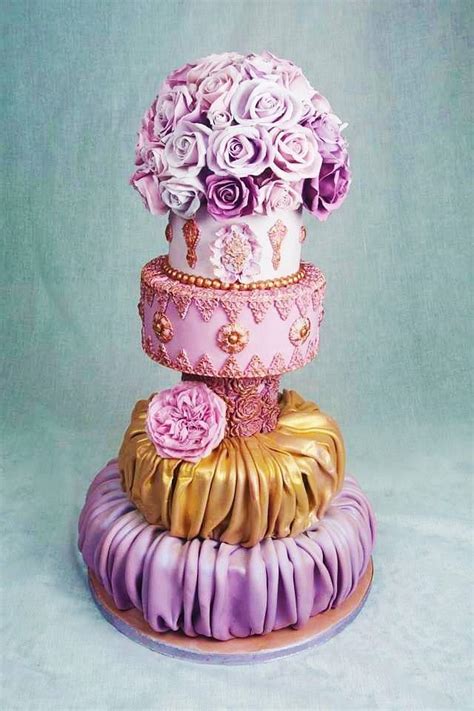 Romantic Lilac And Roses Theme Wedding Cake Cake By Lisa Cakesdecor