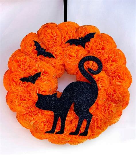 Halloween Wreath Black Cat Wreath Halloween Decorations Door Etsy Diy Halloween Wreath