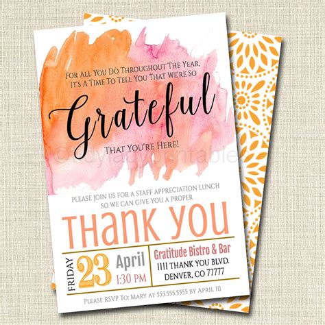 Editable Appreciation Invitation Grateful For You Teacher Etsy