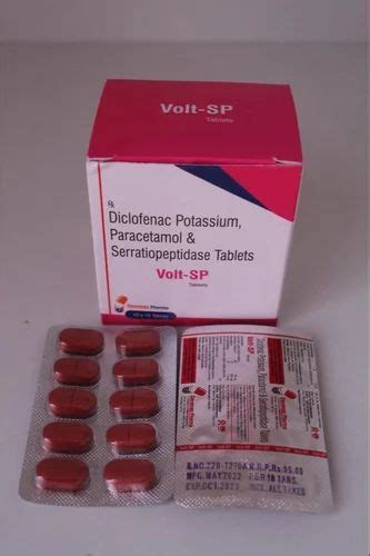 Volt Sp Diclofenac Potassium Paracetamol And Serratiopeptidase Tablets Packaging Type Strips At