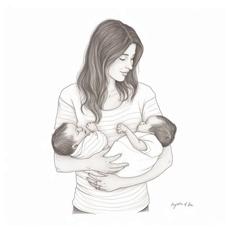 Premium Photo A Drawing Of A Woman Holding Two Babies