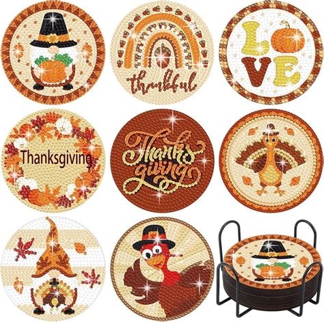 Shellwei Pcs Fall Thanksgiving Coasters Diamond Painting Fall Diamond