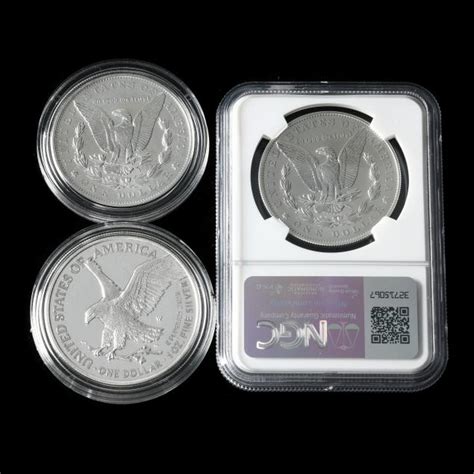 Two 2023 Uncirculated Morgan Silver Dollars and a 2021 T-2 American Eagle (Lot 2449 - December ...