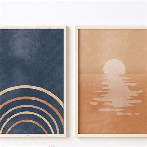 Boho Sun And Moon Art Print Abstract Landscape Terracotta Etsy