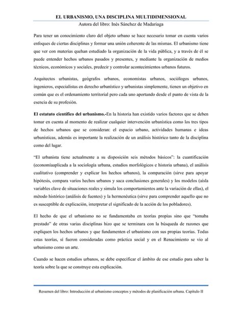 Resumen El Urbanismo Disciplina Multidimensional PDF