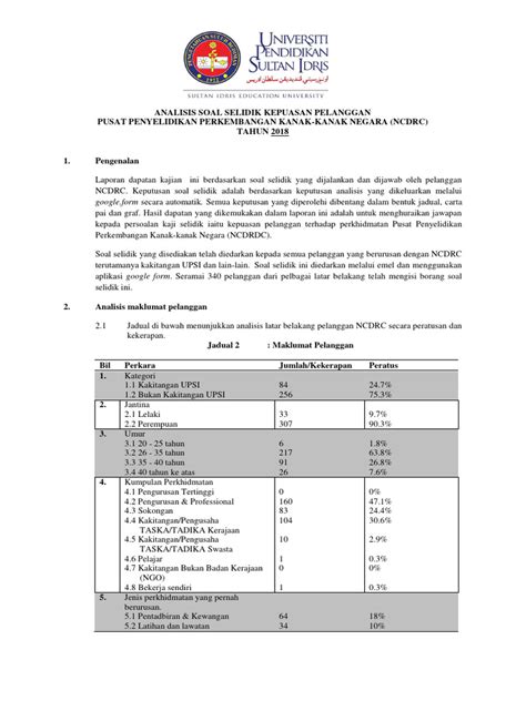 Analisis Soal Selidik Kepuasan Pelanggan 2018 Pdf