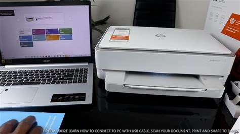 HP ENVY 6032E LEARN HOW TO CONNECT TO PC WITH USB CABLE, SCAN, PRINT AND SHARE TO EMAIL | Usb ...