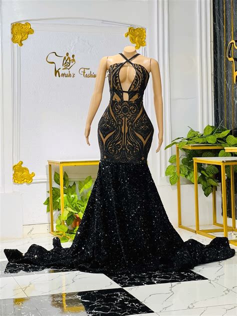 Black And Gold Mermaid Prom Dress