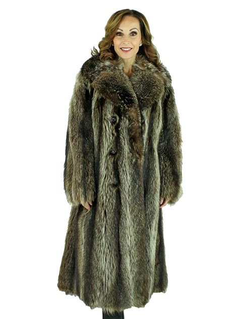 Womens Natural Raccoon Fur Coat Estate Furs