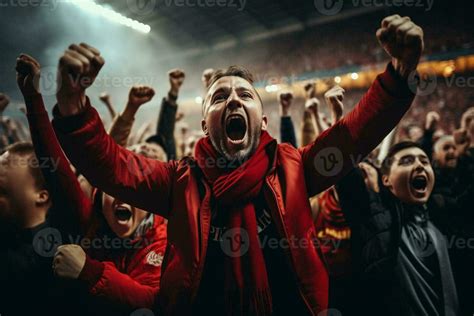 Excited Sport Fans Celebrating And Cheering Their Team In Stadium